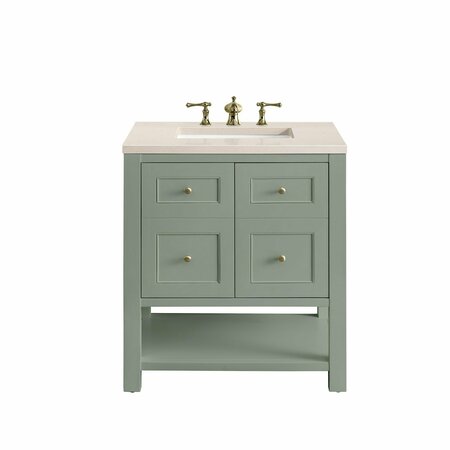 JAMES MARTIN VANITIES Breckenridge 30in Single Vanity, Smokey Celadon w/ 3 CM Eternal Marfil Top 330-V30-SC-3EMR